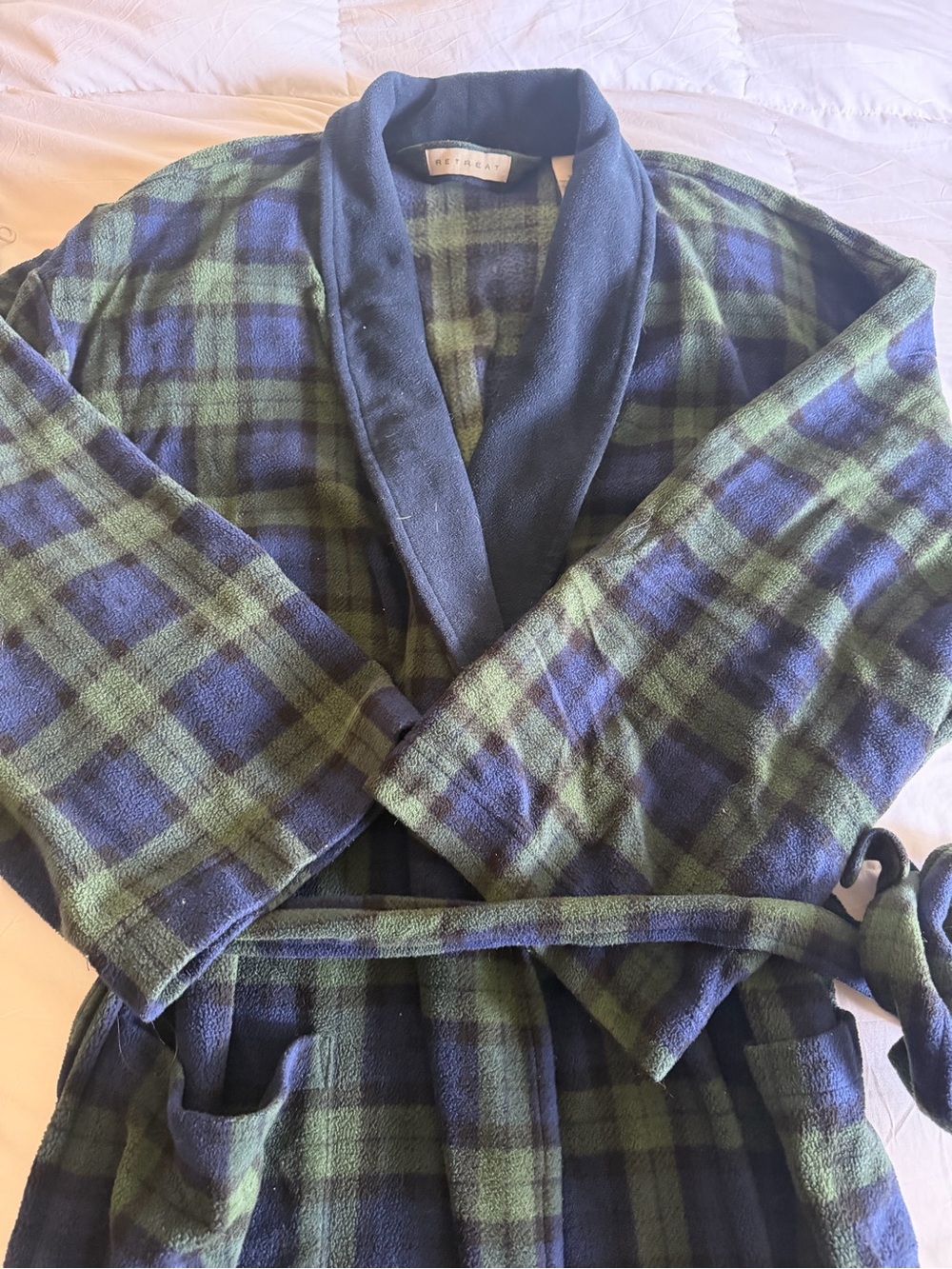 Retreat Green & Navy Plaid 90s Fleece Robe